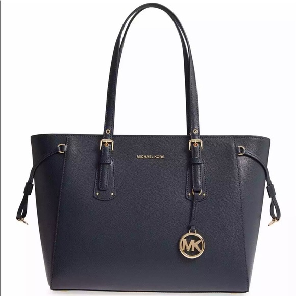 Michael Kors Voyager Leather Tote Shoulder Bag Admiral Blue Navy - Picture 2 of 16